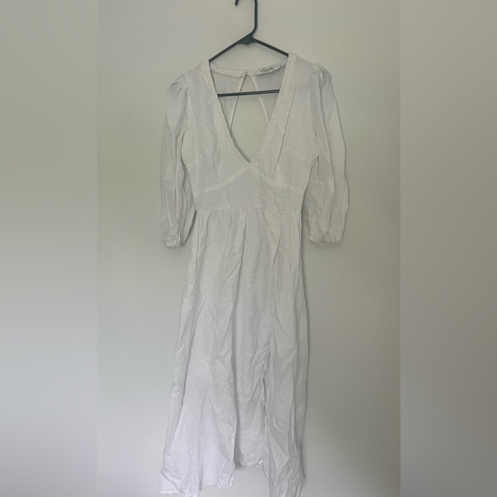Billy J White Linen Puff Sleeve Midi Dress Size Small - Picture 2 of 5